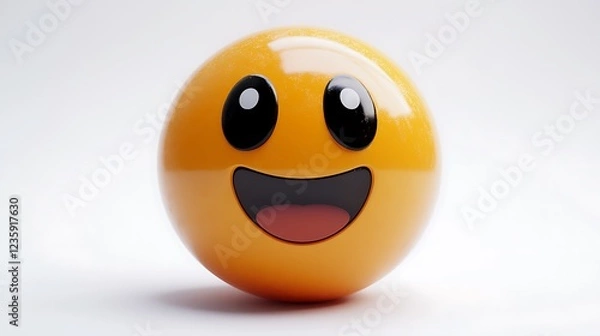 Fototapeta 3D render of a happy emoji, smiling face, studio shot