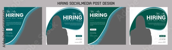 Fototapeta Clean and simple employee hiring social media post banner template. We want a minimalistic flyer template with large text. We're hiring. We're pursuing creative concepts. Hiring for creative work.