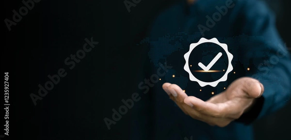 Fototapeta Quality control Assurance Standard iso , ervice best certification industrial, service system business certificate standard  digital technology.