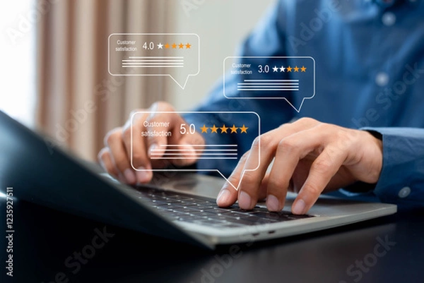 Fototapeta Customer services best excellent business rating experience. Satisfaction survey concept. user give rating to service experience on online application .	