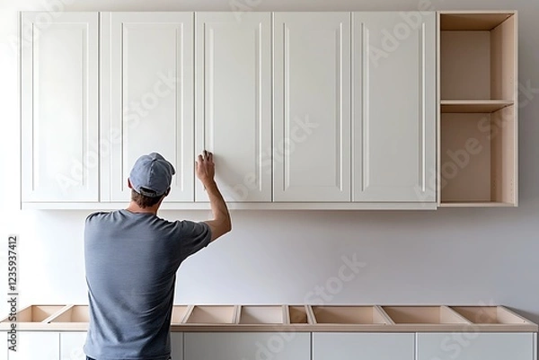 Obraz Installing White Kitchen Cabinets - A Home Renovation Project