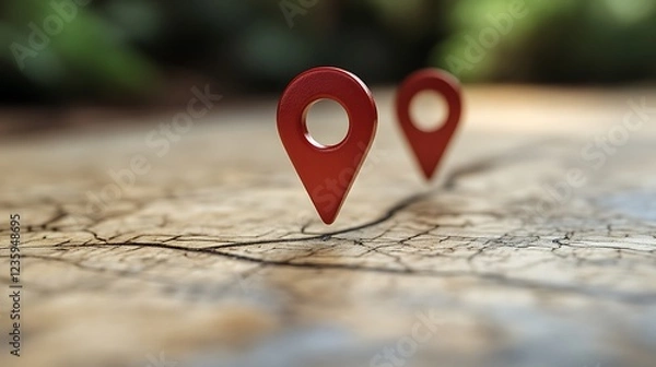 Obraz Red Location Pins on Vintage Map Background