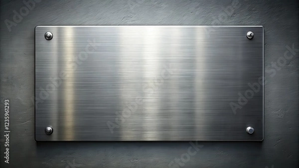 Obraz A metal plate with a modern design is placed on a gray background in a rendering mock up style