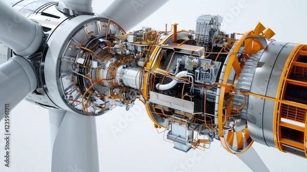 Fototapeta Intricate Design of a Modern Wind Turbine Engine for Renewable Energy