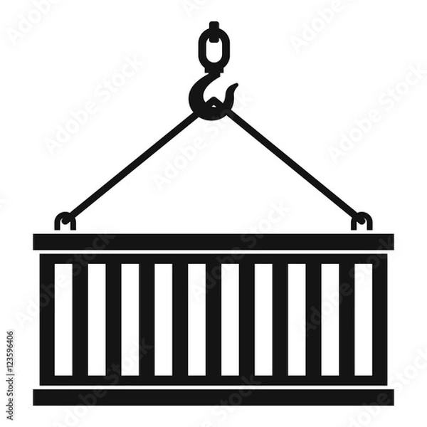Fototapeta Crane hook lifts container icon. Simple illustration of crane hook lifts container vector icon for web