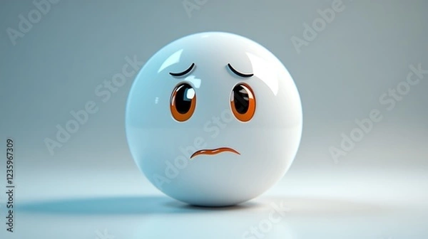 Fototapeta 3D Sad Emoji on White Background. Possible Use Stock photo for emotion, digital art, web design, or social media