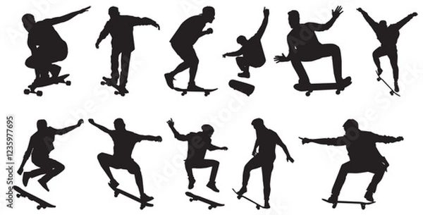 Fototapeta collection skateboard silhouette on isolated white background