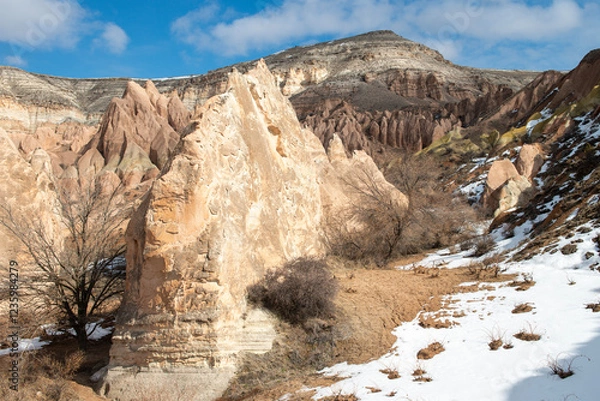 Obraz Rock formations of the Red Valley (Valley of Roses), Cappadocia, Turkey , in winter.