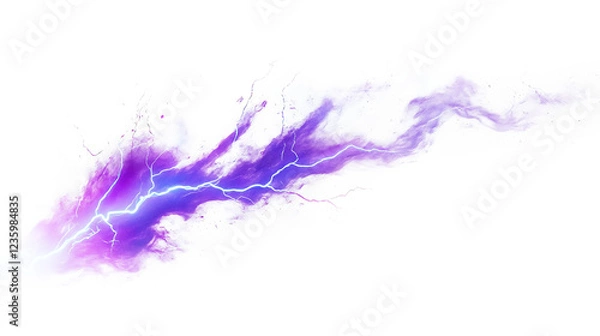 Fototapeta Electric blue with purple lightning bolt streaks on white & transparent a background.