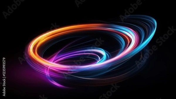 Fototapeta Abstract swirling heart made of colorful light trails on a dark background.