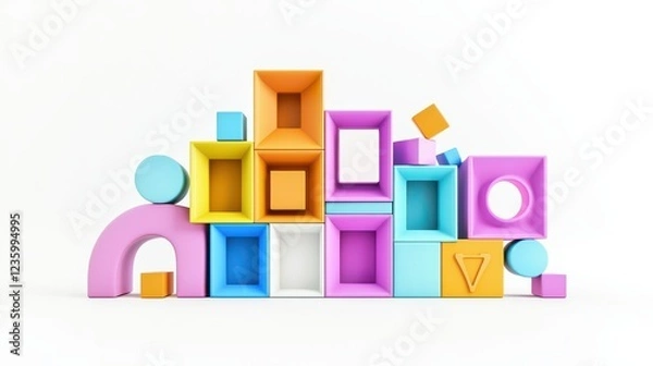Fototapeta 3D colorful alphabet blocks arranged in an artistic design, playful and vibrant setup for educational use