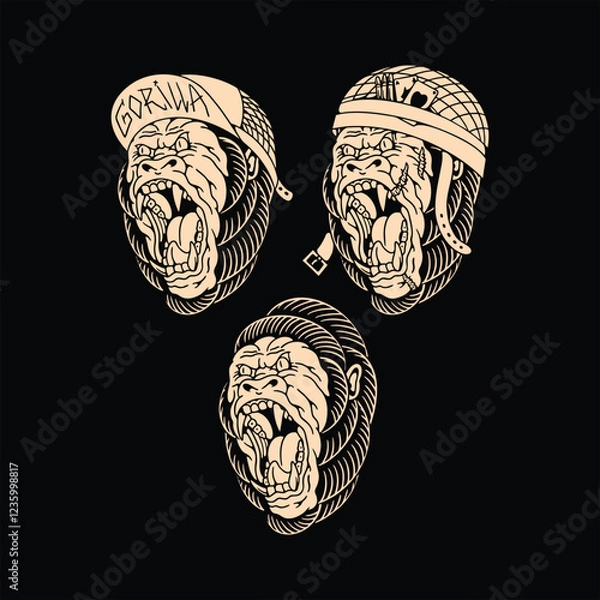 Obraz gorilla traditional tattoo vector design