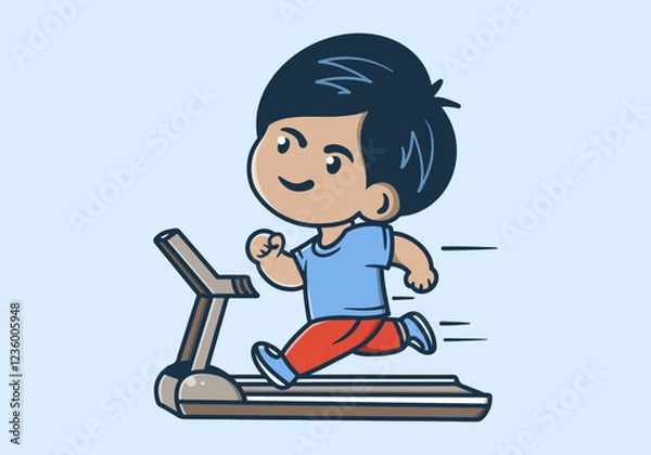 Obraz Runner boy character running on walking pad