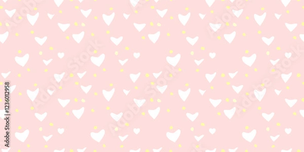Fototapeta White Heart Seamless Pattern on pink Background. Love romantic theme. Pattern hearts with Love for Valentine's Day. Valentines day background. Vector abstract texture with small hearts