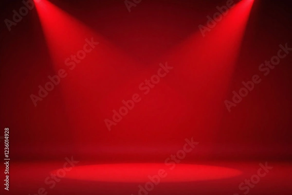 Fototapeta Minimalist dramatic setting with red background and spotlights creating depth