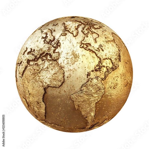 Obraz Golden textured Earth globe, isolated on transparent cutout background