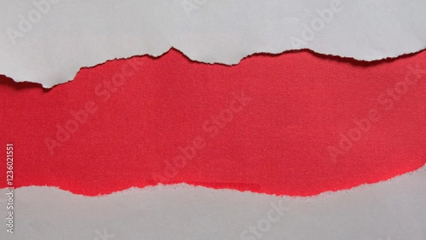 Fototapeta Red piece of paper with torn edges and soft shadow are on transparent background for text or ad.