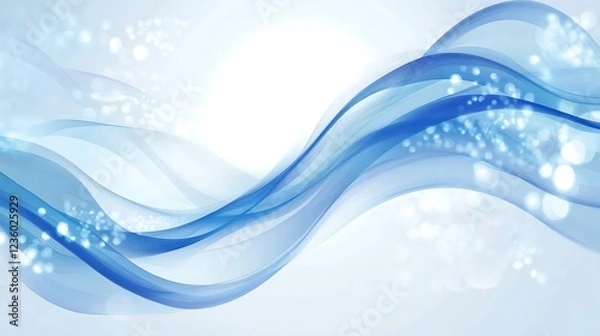 Fototapeta Abstract wavy blue lines, light background, graphic design