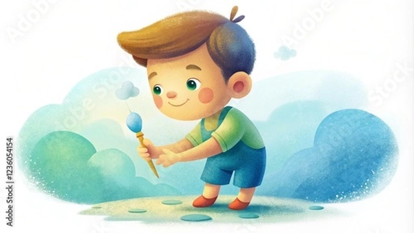 Obraz Charming watercolor illustration of a young child painting on a canvas,  AI generated