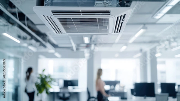 Fototapeta Modern office interior with air conditioning unit providing comfort and efficiency.