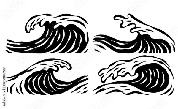 Fototapeta Hand drawn ocean waves vector tides.