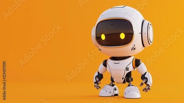 Fototapeta A small, white robot with yellow eyes.