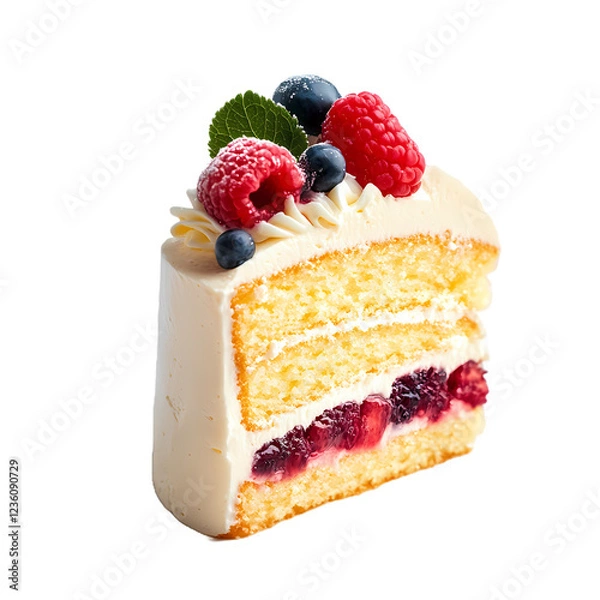 Obraz Cake Slice with Fruit Garnish on transparent background, Generative Ai