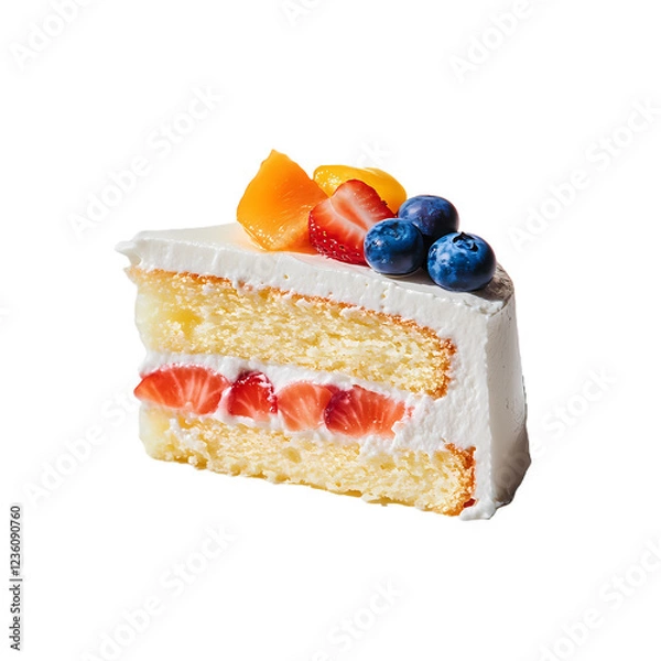 Obraz Cake Slice with Fruit Garnish on transparent background, Generative Ai