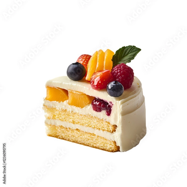 Obraz Cake Slice with Fruit Garnish on transparent background, Generative Ai