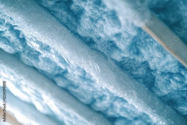 Obraz Close-Up of Soft Blue Fiberglass Insulation in Ceiling Highlights Thermal Regulation and Eco-Friendly Building Practices