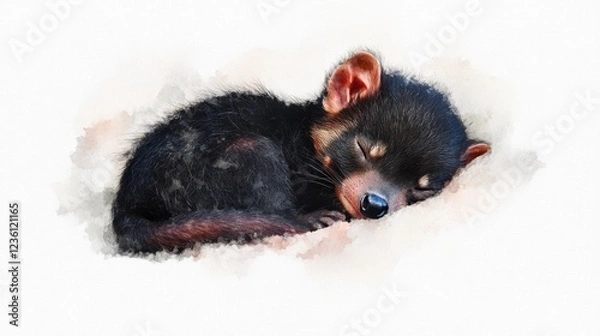 Obraz A baby monkey laying down, resting with eyes closed.
