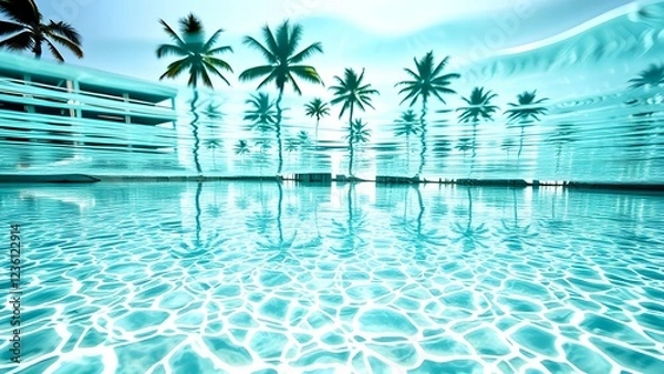 Fototapeta Underwater View of a Tropical Paradise with Palm Trees Reflected on the Surface
