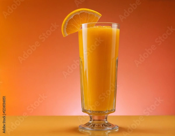 Fototapeta A glass of orange juice with a colored background.