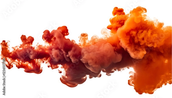 Obraz This dynamic image showcases a mesmerizing display of orange and red ink swirling and diffusing in water against on a transparent background.