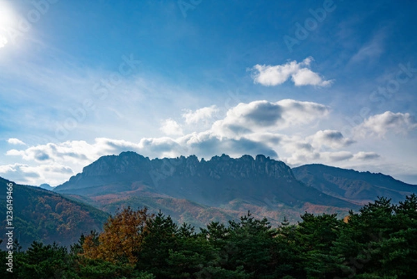 Obraz 단풍이 물든 가을 숲과 바위산 가을 숲과 바위산