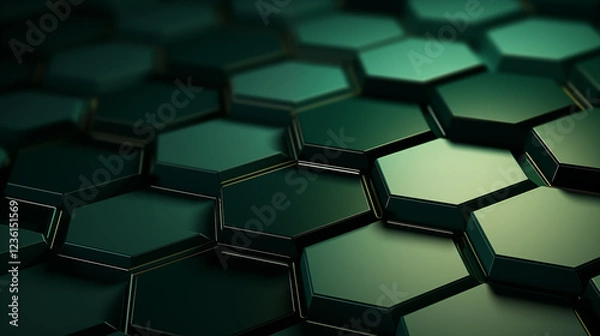 Fototapeta Dark green abstract background, textured by hexagons. Perforated with hexs. Hex shapes. High-tech texture