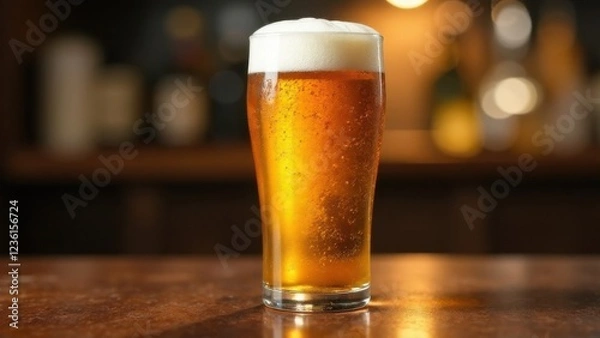 Fototapeta Glass of non-alcoholic beer with frothy head, symbolizing sober enjoyment