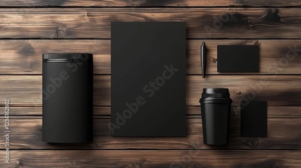 Obraz Elegant Dark Branding Mockup on Rustic Wooden Background