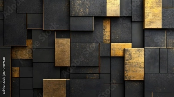 Fototapeta Abstract Black and Gold Geometric Block Pattern