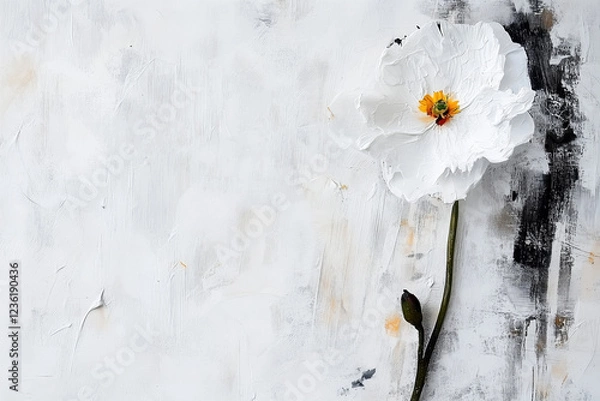 Fototapeta Brush strokes painting illustration with white flower background with copy space