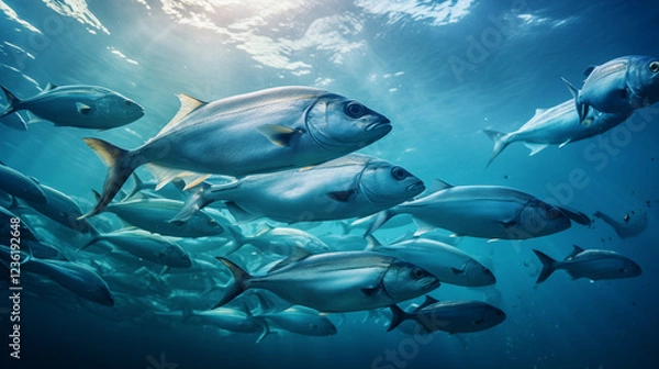 Fototapeta School of herring baltic fish. Marine life. Shad optimized from to be used in background design, decoration