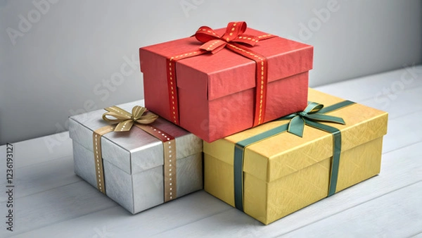 Obraz A red gift box with a golden ribbon and bow, perfect for any celebration