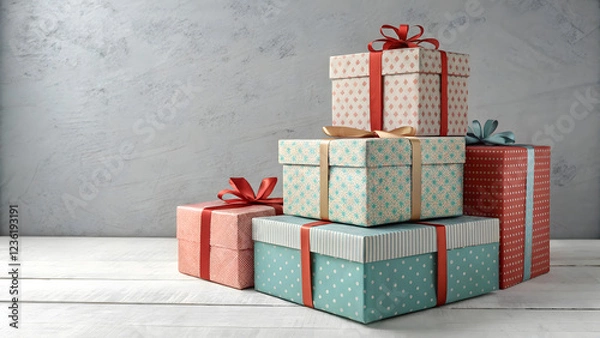 Obraz Red Christmas gift boxes with ribbons and bows