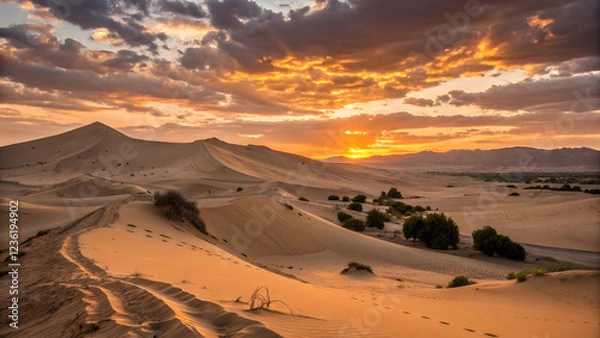Obraz Sunrise and Sunset Over the Desert Dunes