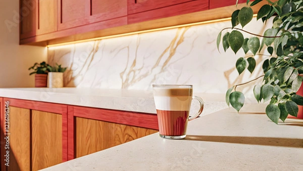 Obraz A glass of coffee a refreshing beverage on a wooden table
