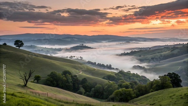 Obraz A panoramic sunset view of the mountains paints the sky with vibrant colors