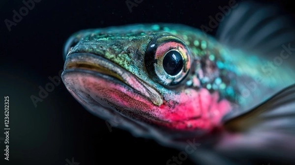 Obraz Colorful fish portrait, underwater, dark background, aquarium use