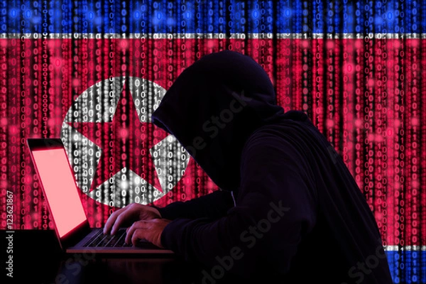 Fototapeta Hacker from north korea at work cybersecurity concept
