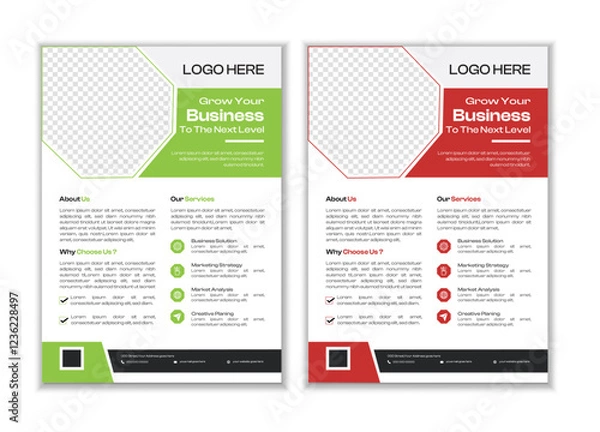 Obraz A bundle of 2 templates of different colours a 4 flyer template. Modern business flyer template,  Creative professional editable vector template design.