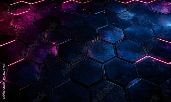 Fototapeta Glowing Hexagon Pattern, Futuristic Background, Abstract Design, Tech Texture, Website Design